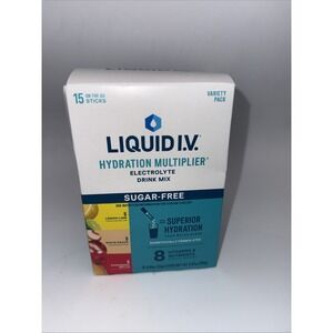 Liquid IV Sugar Free Sticks 15 Pack Lemon Lime White Peach Raspberry Melon.
